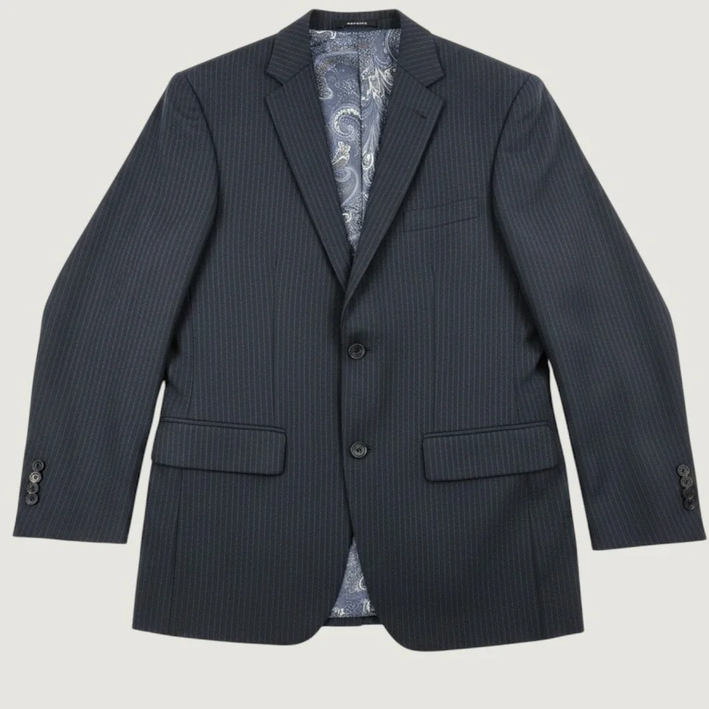 Joseph Abboud JOE Mens Navy Blue Pinstripe Custom Made Paisley Lined Blazer 42R